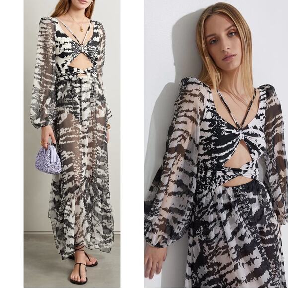 PatBO Alessandra Ambrosio Animal Printed Cutout Long Sleeve Maxi Dress Sz Small - Picture 3 of 11